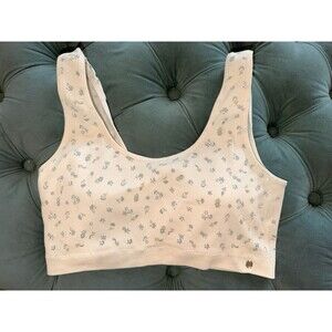 Lucky Brand Padded Soft Cup Floral Lace Jersey Bra Bralette Ribbed Sz Large L